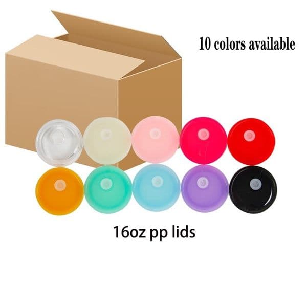 Replaced Colored Plastic Lids for 16oz Tumbler Blank Clear Frosted Glass Mason Jar Libby Can Cooler Cola Beer Food Cans 5 Colors FY5564 JY22