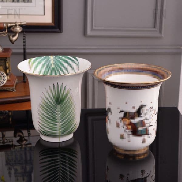 Designer Vases Bone China Large Decorative Vase Steed Green Leaf Pattern Home Decoration Household Gifts