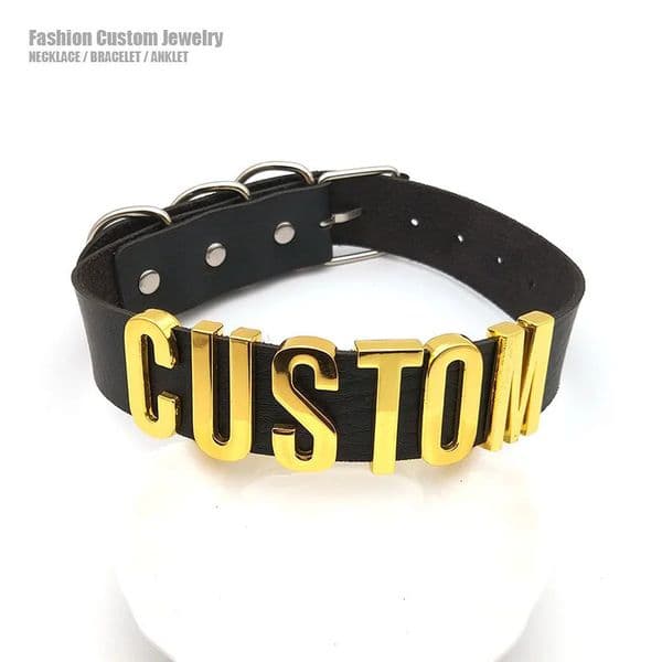 Goth Punk Black PU Customized Choker Collar Necklace Custom Personalized Name Chocker Cosplay Choose Letters Necklace Women Men 240531