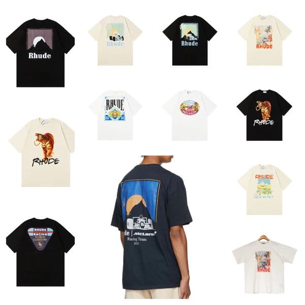 2024 Luxury Brand Rhude Shirt Men T Shirts Designer Men Shirt Men Shorts Print White Black S M L XL Street Cotton Fashion Youth Mens Tshirts Tshirt Summer