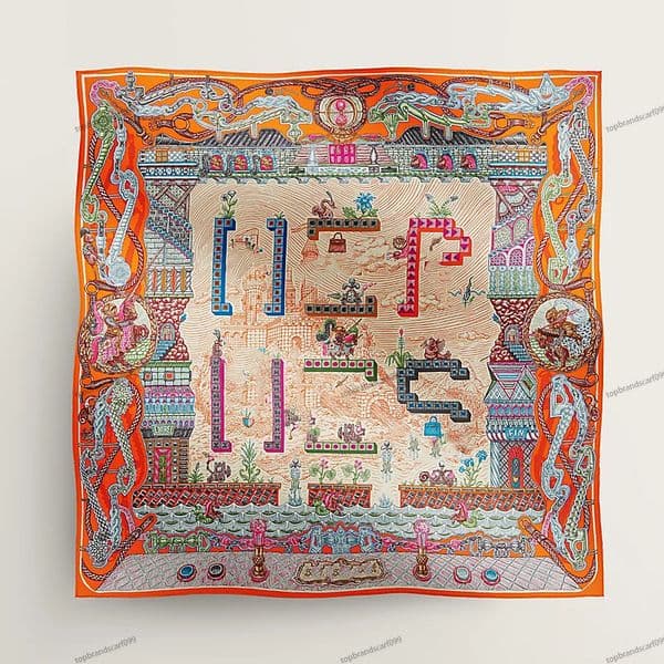 New Designer Silk High quality square silk scarf girl Bright color ring headband H Top Brand letters Classic bag pattern chain buckle 90x90cm