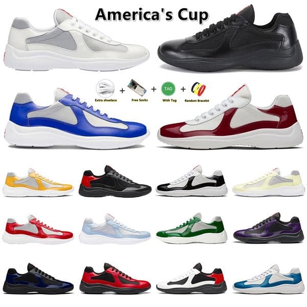 Mens Running Shoes America's Cup Xl Americas Designer Leather Sneakers High Quality Patent Leather Flat Trainers White Black Mesh Lace-up Outdoor Runner Sport Shoes