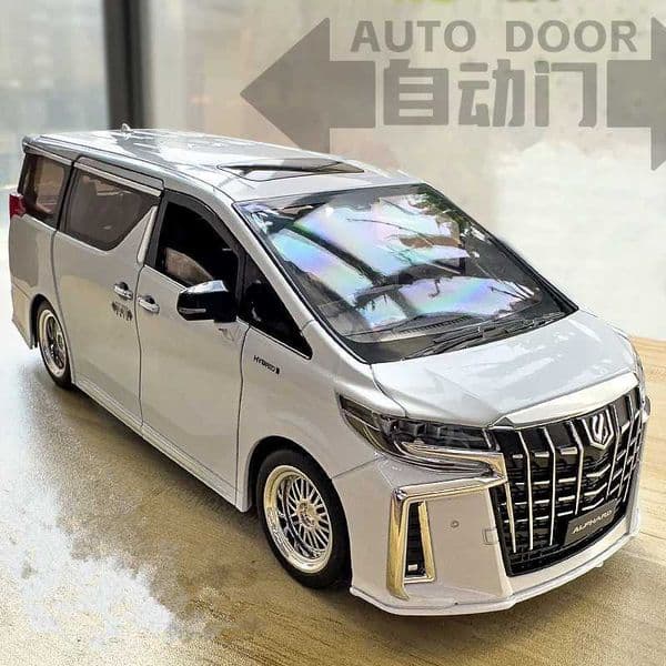 Diecast Model Cars New 1/18 Toyota Alphard MPV alloy car model die cast metal toy car model high simulation sound and light childrens gift L260604