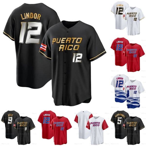 Puerto Rico Baseball Jersey 2024 World Classic WBC Lindor Baez Melendez Rivera Soto Diaz Ramos Breathable Polyester Short Sleeve