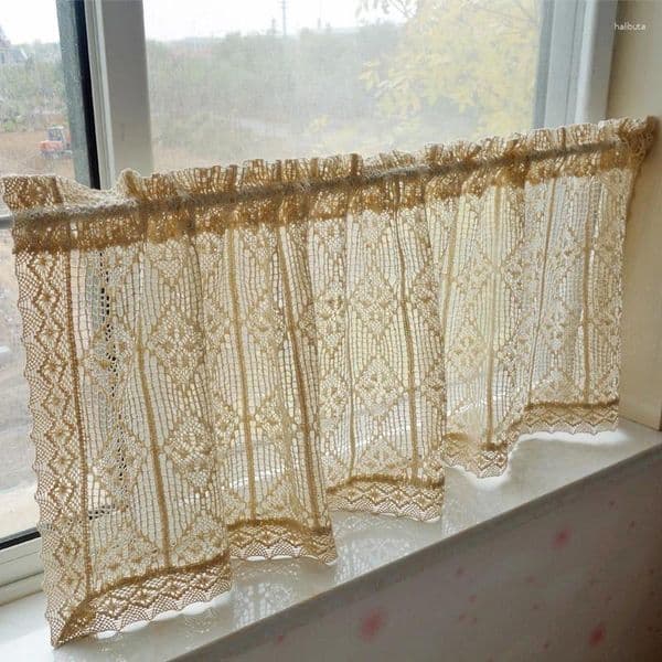 Curtain Rustic Crochet Window Valance Vintage Boho Lace Hollow Sheer Tier For Cafe Kitchen Living Room Rod Pocket 1Piece