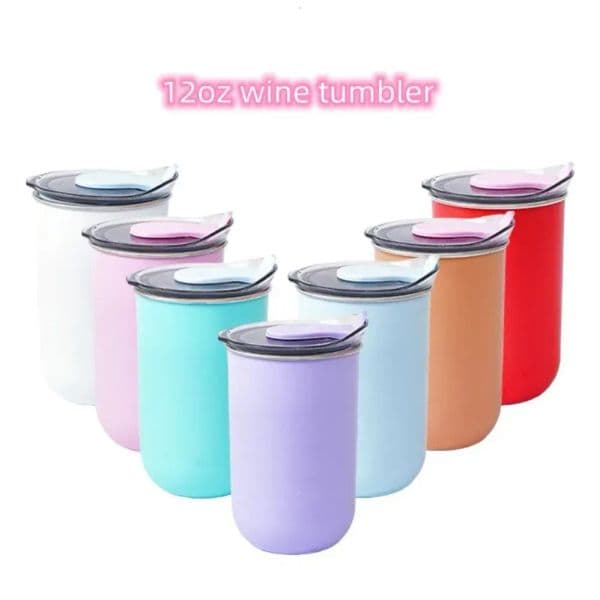 12oz Tumbler with colorful Lid Stainless Steel Single Wall Vacuum Insulated Wine Glasses Coffee Mug Wholesale HJ6.7