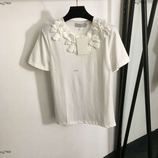 designer t-shirt women brand clothing womens summer tops fashion 3D floral decoration logo short sleeve ladies t-shirt Jun 07