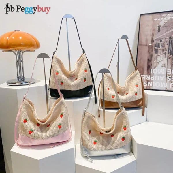 Shoulder Bags Cute Strawberry Summer Straw Bag PU Leather Crossbody Large Underarm Holiday Travel Handbag For Women