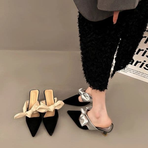 Stiletto Pointed Toe Butterfly-knot Baotou Womens Slippers Fashion Shoes for Women Summer Outdoor Modern Slippers 250225BJ