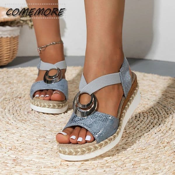 Wedges Sandals for Women's Metal Decoration Platform Comfortable Thick Bottom Casual Summer Shoes Lightweight Fish Mouth Sandals 240607