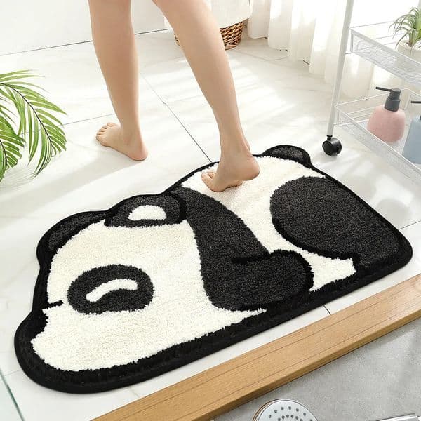 4060cm Bath Mat Cute Panda Black White Bathroom Rug Absorbent Slipresistant Foot Mats Home Entrance Shower Carpet Accessories 240603