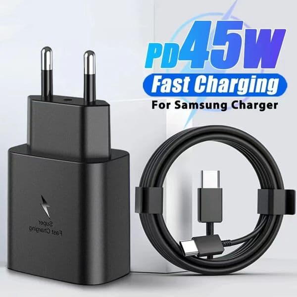 Samsung Galaxy Series PD 45W Fast Charger with Type C Cable for S21/S22/S23 Ultra & Plus Models - EU/US Compatible Adapter