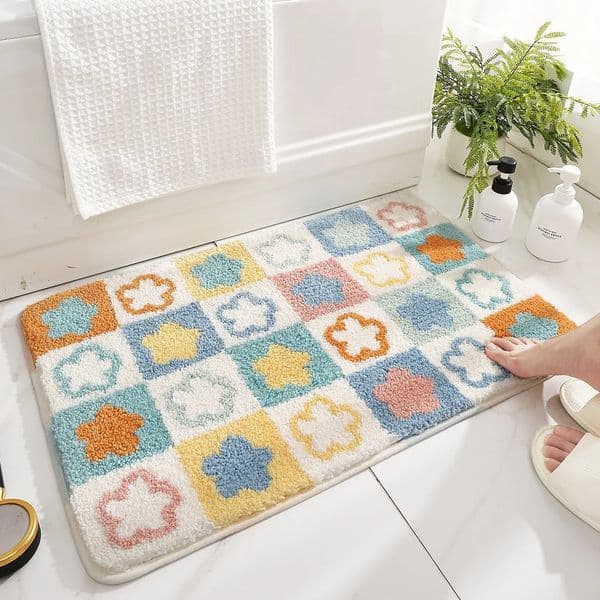4060cm Bath Mat Modern Minimalist Cute Flower Buds Bathroom Rug Slipresistant Waterproof House Entrance Carpet Door Foot Mats 240603