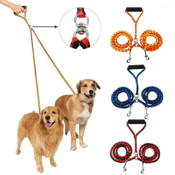 Dog Collars With Handle Double Twin Lead Safty Anti-winding Leash Rope Walk Training Nylon Pet Free shipping