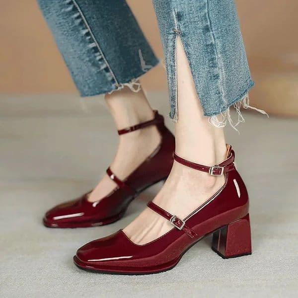 red mary jane shoes heels Womens Shoes Mary Jane 2024 Spring summer Thick heeled High heeled Retro Square Toe Pumps 240607