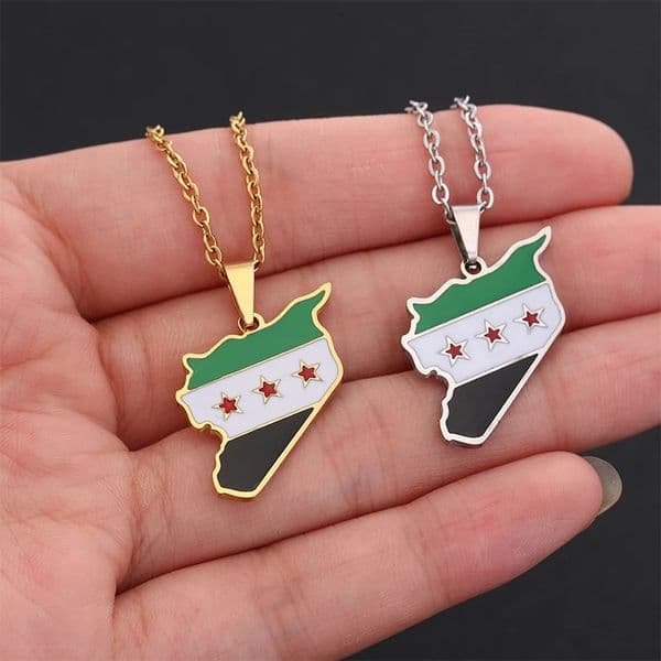 Stainless Steel Syria Map Flag Pendant Necklaces Fashion Syrians Map Chain Jewelry Women Men Hip-Hop Necklace Decoration 240601