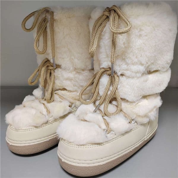 Snow-Proof Leather Rabbit Boots | 2024 Mid-Calf Lace-Up Ski Platform Shoes 4 7bbbb
