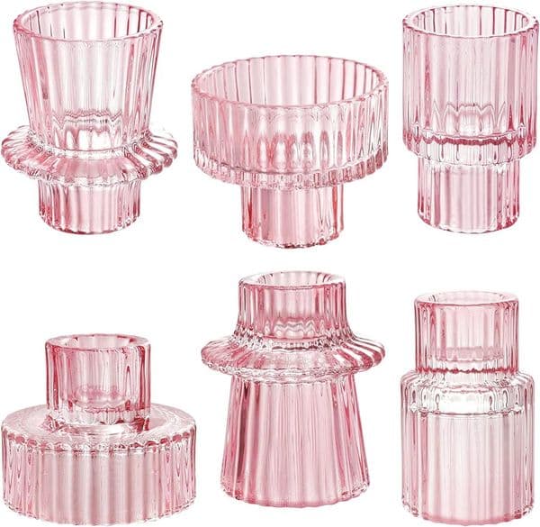 Pink Glass Home Decor Candle Holders Wedding Decoration Accessories Candlesticks For Candelabro Centerpiece Vertical Stripes LL