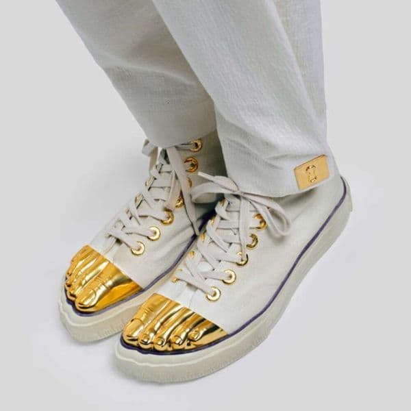 Free Shipping Designer Golden Toes Sneaker Men Fashion High Top Canvas Shoes Women Trainers Sole With Measuring Tape Print 595