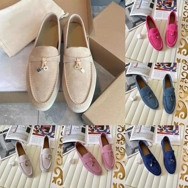 Designer 10A Casual Shoes Walk Loafers in Sorbet Brown Green Pink Women Slippers Flats Loafer Real Suede Moccasin Sneakers Top Quality Slip-On Dress Shoe