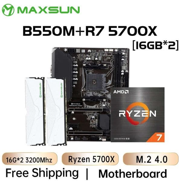 MAXSUN B550M with Ryzen 7 5700X CPU Memory DDR4 32GB (16GB*2) 3200MHz Motherboard Kit Desktop Computer Gaming AMD Mainboard Set thumbnail 2