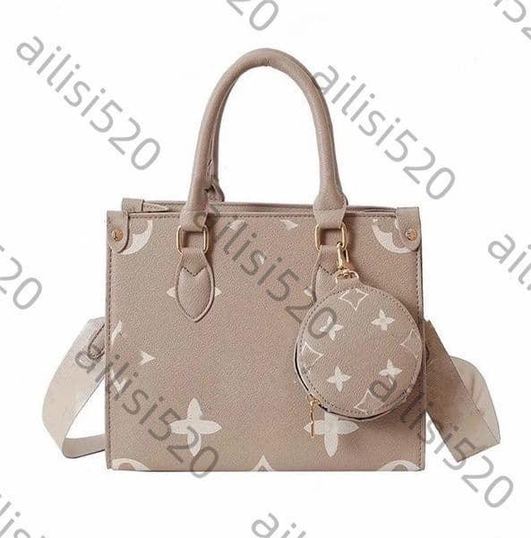 Small ON THE GO shop travel Designer bag Womens mens Luxury Genuine Leather Clutch Tote Bag Cross Body embossed With shoulder straps old flo