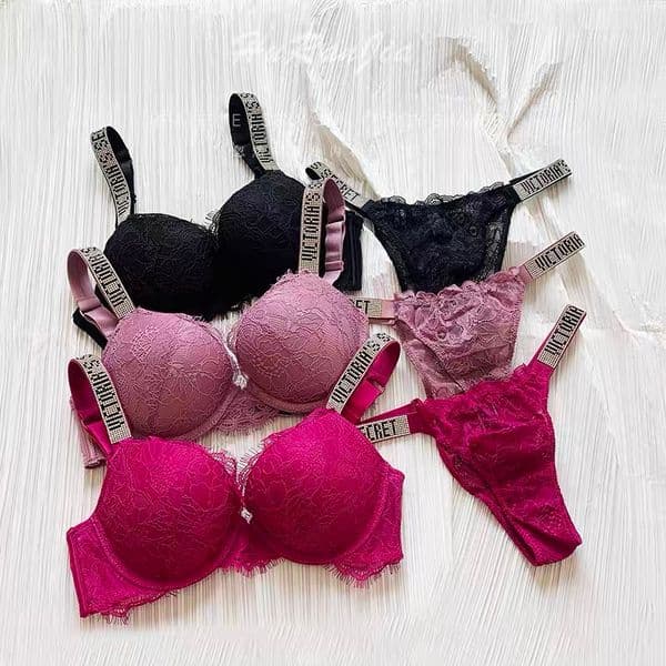 Bras Sets VS Push Up Lace And Panty Sexy Women's Embroidery Deep V gerie Good Quality Pretty Underwear 2 Piece Rhie Bra Brief Set