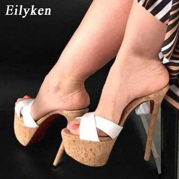 Eilyken Sexy Super High Heels Slippers Sandals Women PU Leather Party Shoes Fashion Platform Peep Toe Slip On Mules 240615
