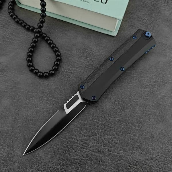 new Glykon Micro-Assist Open Foldable D2 Steel Pocket couteau Knife with Aluminum & Carbon fixed blade knife pocket knife Fiber Handle - Ideal for Outdoor Acti