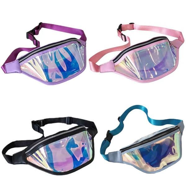 Waterproof Holographic Fanny Packs For Men & Women Iridescent Clear Cute Shinny Waist Bags Adjustable Belt TPU Plain With Zipper Travel Party Festival Running Hiking