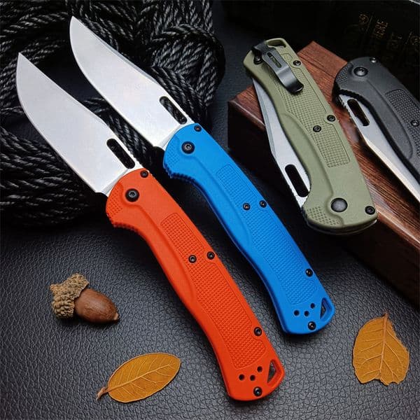 Easy To Carry Outdoor BM 15535 Hunt Taggedout Folding Knife CPM-154 Stonewashed Clip Point Blade Orange Grivory Handles Utility Hunting Hiking Pocket Knife 535