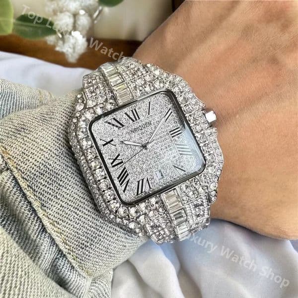 Trendy Full Dias Watch For Men Quartz Movement Automatic Date Steel Strap Daily Water Resistant Classic Square Wristwatch AAA Male Clocks Gift