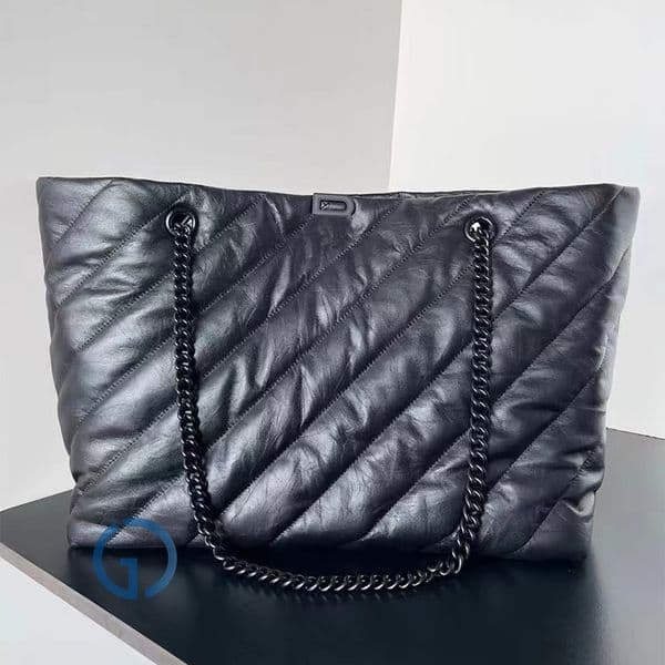 Counter Highest quality Crush carry-all tote bag maxi handbag larege capacity genuine leather soft lambskin All black color chian bag