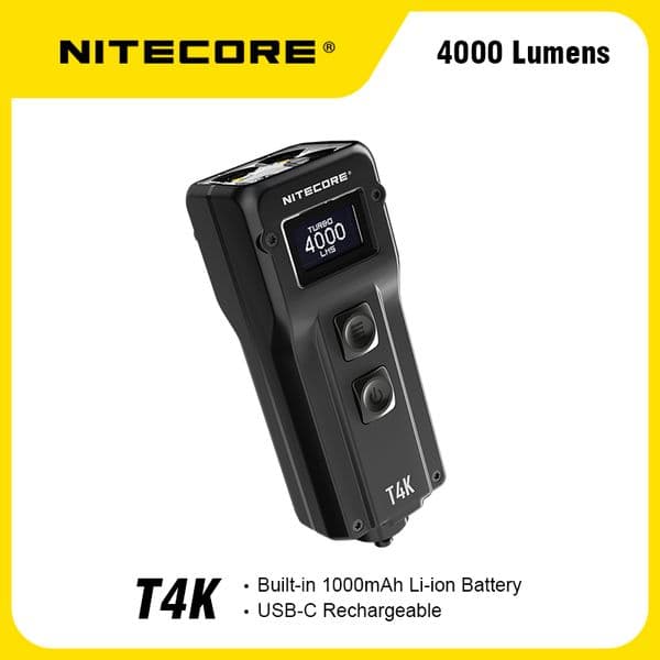 NITECORE T4K 4000 Lumens 4xCREE Portable Keychain Flashlight USB Rechargeable Utilizes XP-12 V6 Mini Led Torch Light