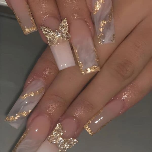 24 Pcs Glossy Long Coffin Press On Nails Pink French Gradient Fake Nails With Rhinestone Shiny Artificial Reusable False Nails 240620