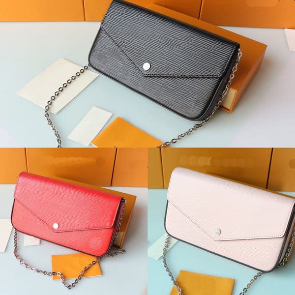 piece leather women's luxury designer bag leather hand-held Patent Leather Cross Chain shoulder bag handbag wallet with box 61276