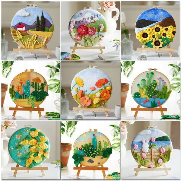 Funny Painting DIY Wool Embroidery Kit Felt With Frame Flower Wool Stitch Picture Kit Craft For Mom Friends Gift