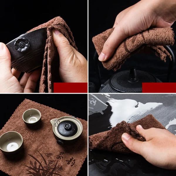 Chinese Flower Pattern Thickened Tea Towel Absorbent Water Rag Tea Napkins Cloth Table Teapot Coaster Tea Set Accessories