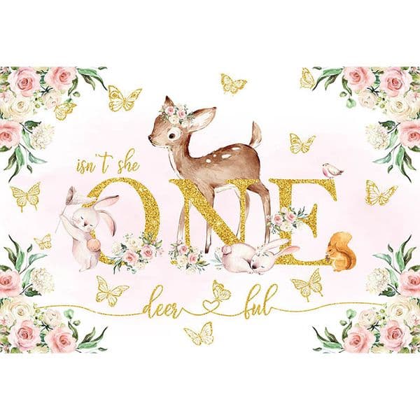 Avezano Baby Shower Backdrop Winter Pink Floral Deer Gold Girl 1st Birthday Party Photography Background Photo Studio Decoration