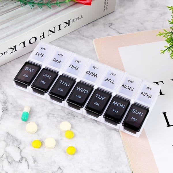 Pill Storage Case Family Health Care Box Double-Row 14-Cell Portable Pill Box AM PM 2 Times A Day for Travel Outdoor Home 2023