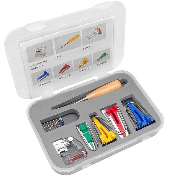 Bias Tape Makers Kit Adjustable Binder Foot Different Sizes Bias Tape Maker 6MM/12MM/18MM/25MM Sewing Quilting Accessories Tool
