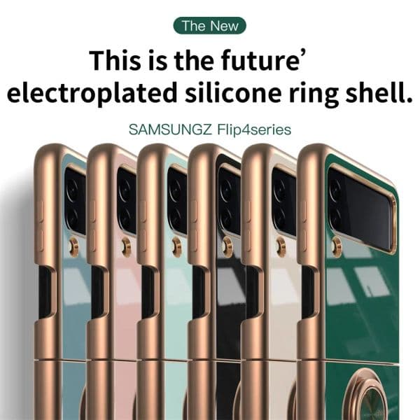 For Samsung Galaxy Z Flip 5 Luxuy Plating Magnetic Metal Ring Bracket Case For Samsung Galaxy Z Flip 4 3 Silicone Back Cover