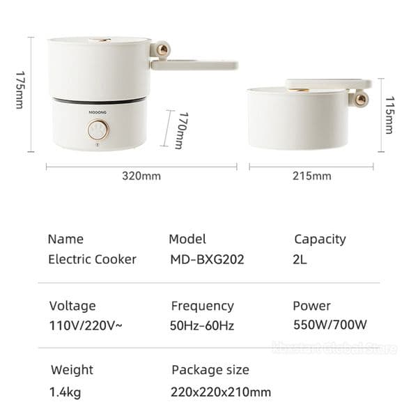 110V 220V Electric Cooking Pot 2L Foldable Multifunctional Electric Pan Hotpot Rice Cooker Non-stick Electric Skillet for Travel