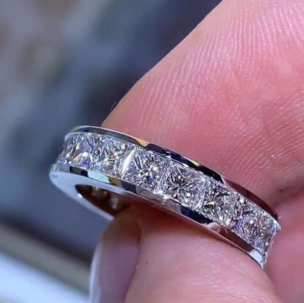 Full Princess Cut Moissanite Dia Elegant Wedding Rings Dee Jewelry Real 100% Sterg Sier Party Eternity Women Engagement Band Ring Gift Size 4-10