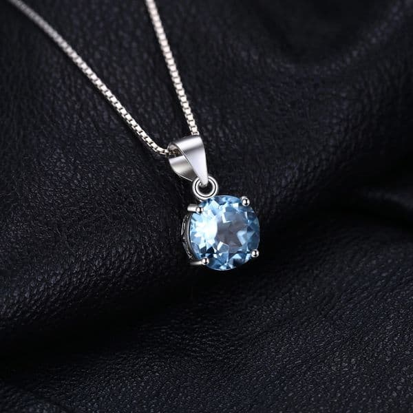 JewelryPalace 2.4ct Natural Blue Topaz 925 Sterling Silver Pendant Necklace for Women Wedding Engagement Jewelry Without Chain