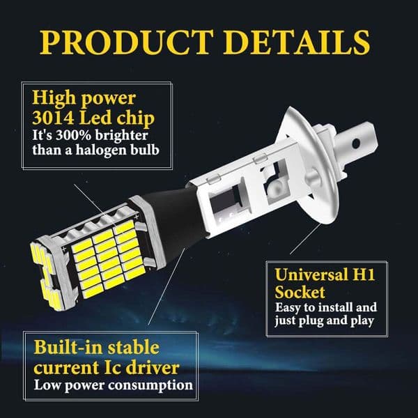 2026 New 2Pcs Fog Light H1 H3 LED 4014 Chips 45Smd Lens 12V Car Bulb outdoor Lamps Super Bright Driving DRL Auto Lamp Free Shipping