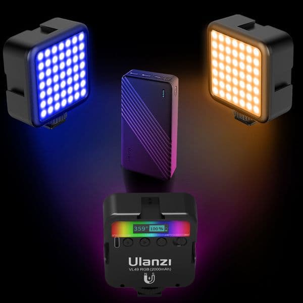 Ulanzi VL49 RGB Video Lights Mini LED Camera Light 2500K-9000K Dimmable with Cold Shoe Mounts Vlog Fill Light Live