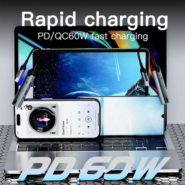 kEYSION 3 in 1 Type C to 3.5mm Earphone DAC Audio Dual Type C Headphone Jack Adapter PD60W Fast Charging Splitter for iPhone 15