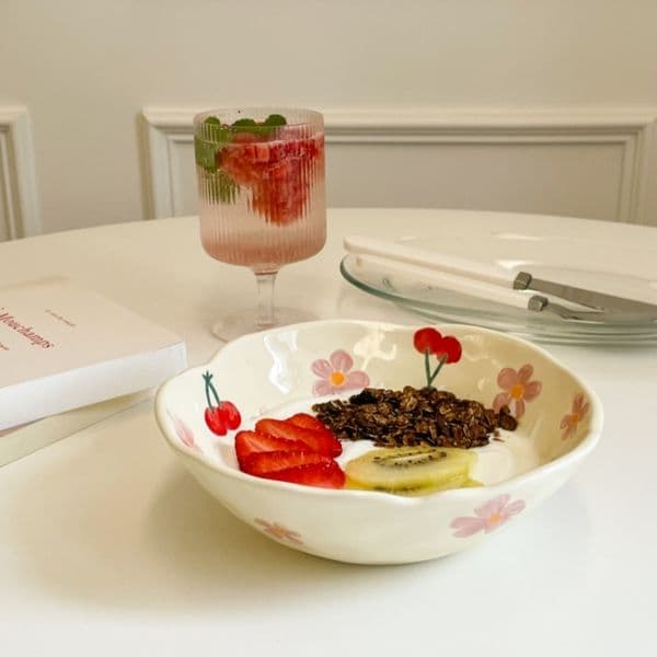 Flower Ins Hand pinched Irregular Ceramic bowl Handmade Fruit Salad Serving Bowl dessert yogurt bowl Breakfast oatmeal bowl