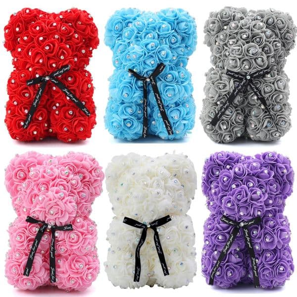 Artificial Flowers 25cm Rose Bear Girlfriend Anniversary Christmas Valentine's Day Gift Birthday Present For Wedding Party